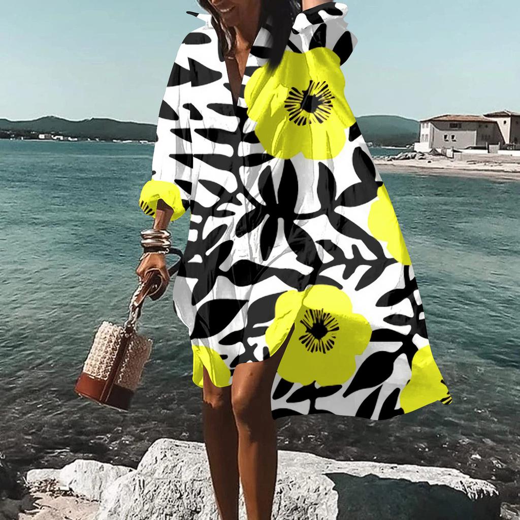 Модная женская блузка с принтом, свободная праздничная рубашка с длинным рукавом, платье