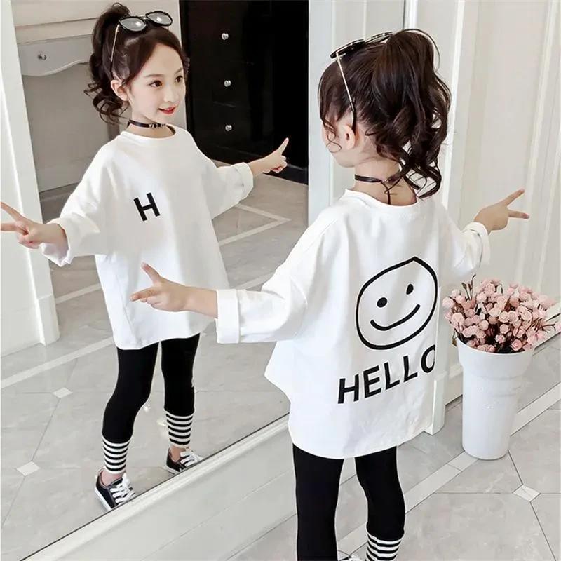 Girls Spring and Fall Long-sleeved Round Neck T-shirt In The Long Section Cute Bottoming Shirt