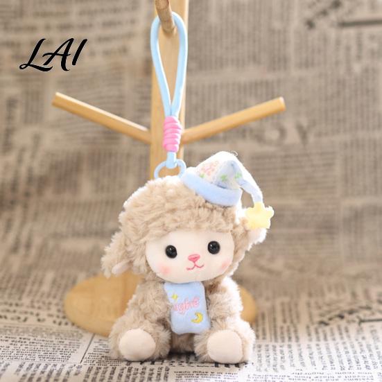 Cute Animal Pendant for Backpack Goodnight Sheep Plush Keychain Sleepy Lamb Stuffed Toy with Nightcap Nursery Decor Hanging Soft Fluffy Bag