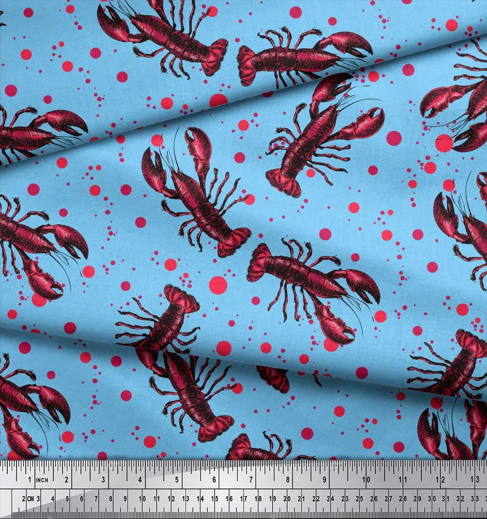 Soimoi Японская креп-сатиновая ткань в горошек и лобстер с океанским принтом, 42 дюйма по метрам
