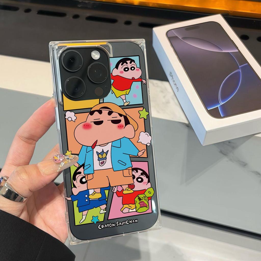 Clear Square Back Tube Case Protection For iPhone 12 11 14 Pro Max 13 16 ProMax 15 Plus Anti-Oxygen,Crayon Shin-chan Pattern Casing