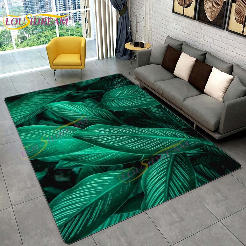 Ковер с тропическими листьями монстеры, современный ковер в стиле INS для гостиной, спальни, зеленый ковер с банановыми листьями, ковры с тропическими пальмовыми листьями