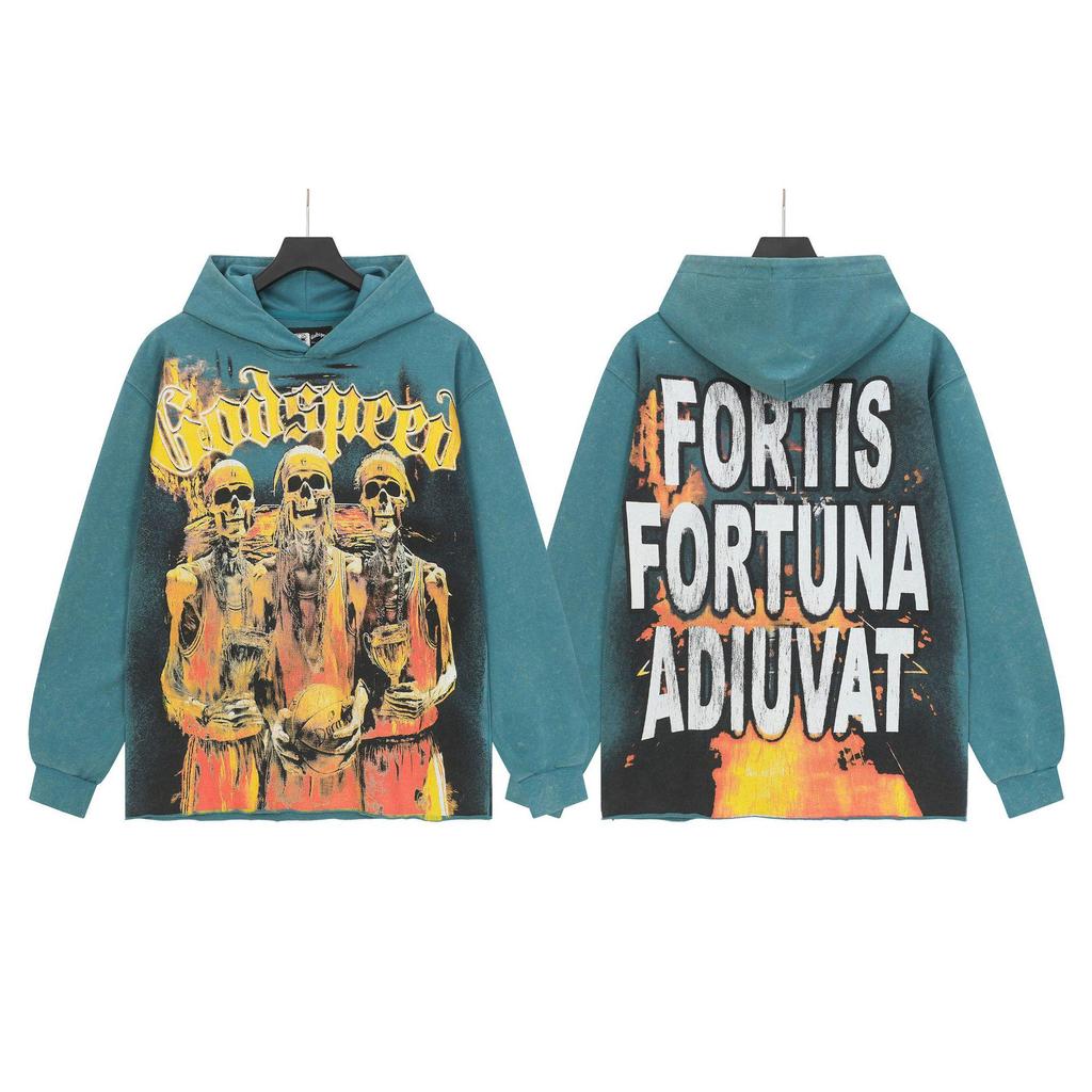 Худи с ретро-принтом 'God Bless America' в стиле рок-стрит, стиранное, повседневное, свободного кроя