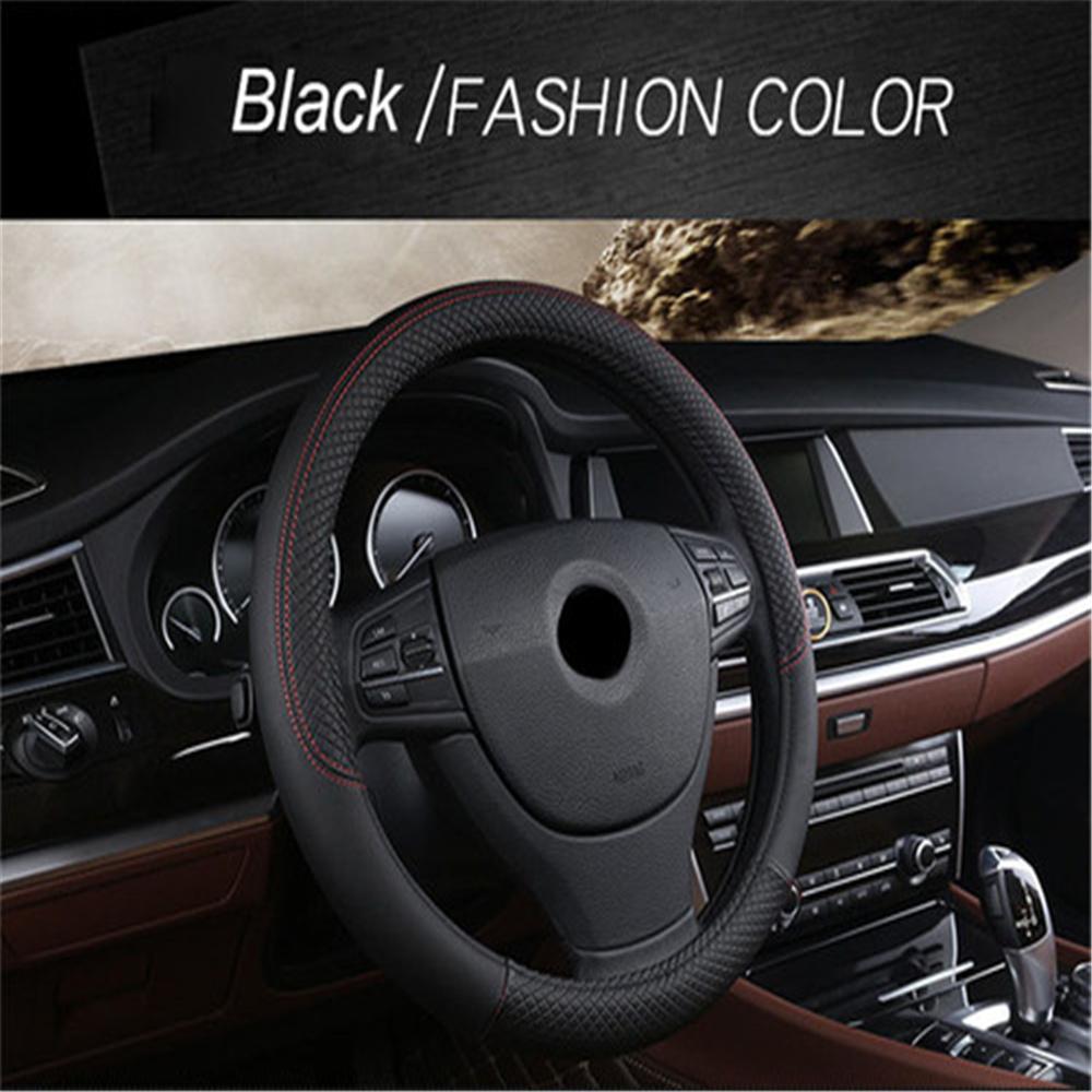 Car Black 38cm PU Leather Steering Wheel Cover Skidproof Comfortable Car-styling