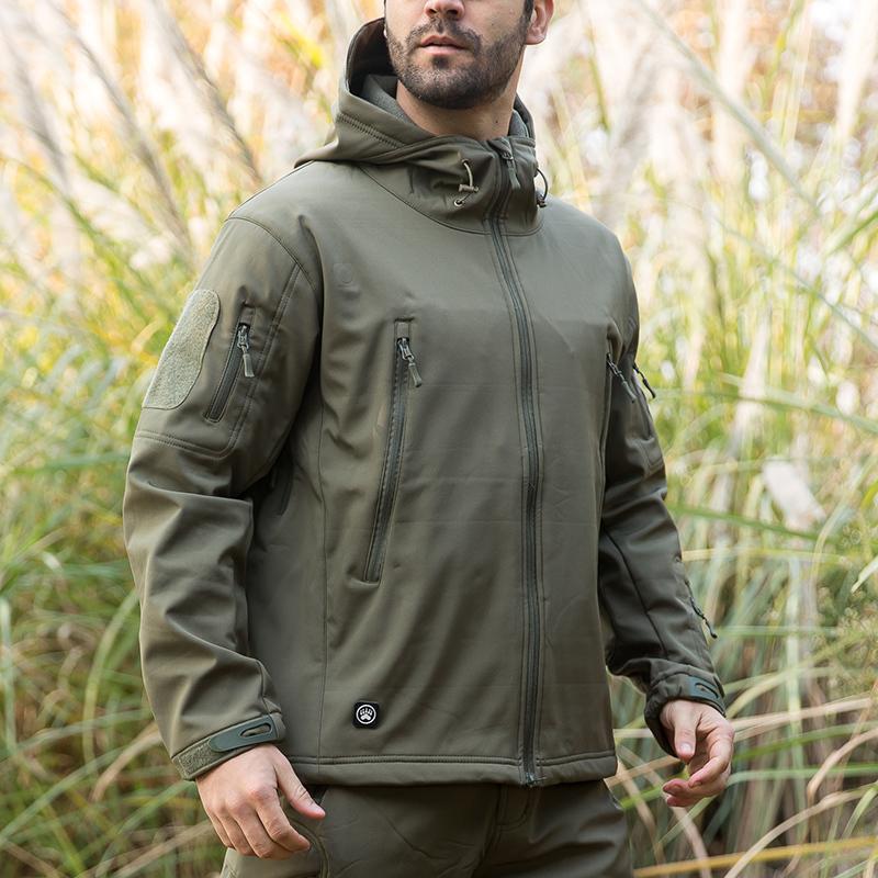 Soft Shell Waterproof Military Jacket Men Winter Warm Outdoor Hiking Hooded Camouflage Fleece Tactical Coat