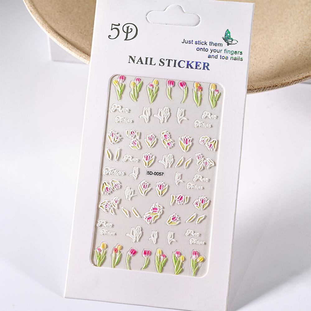 1pc 5D Bee Butterfly Flower Embossed Nail Sticker Self-Adhesive Acrylic Sunflower Engrave Decal Manicure Slider Decoration6x10cm