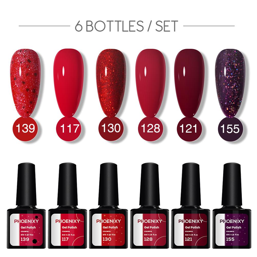 Набор лаков для ногтей PHOENIXY, 4/6/8/10 шт., гибридный полупостоянный светодиодный гель-лак для замачивания, все для маникюра, набор лаков для ногтей