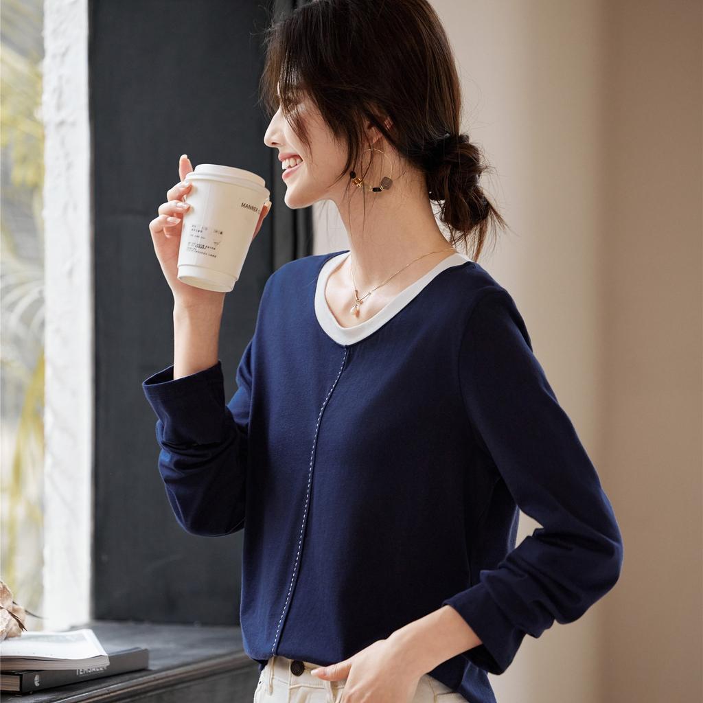 Футболка женская с длинными рукавами осенний наряд новая модная корейская свободная футболка простой и универсальный топ