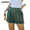 Summer Women's Pants Shorts Loose Waist Lace-up Pockets Solid Color High Waist Casual Shorts