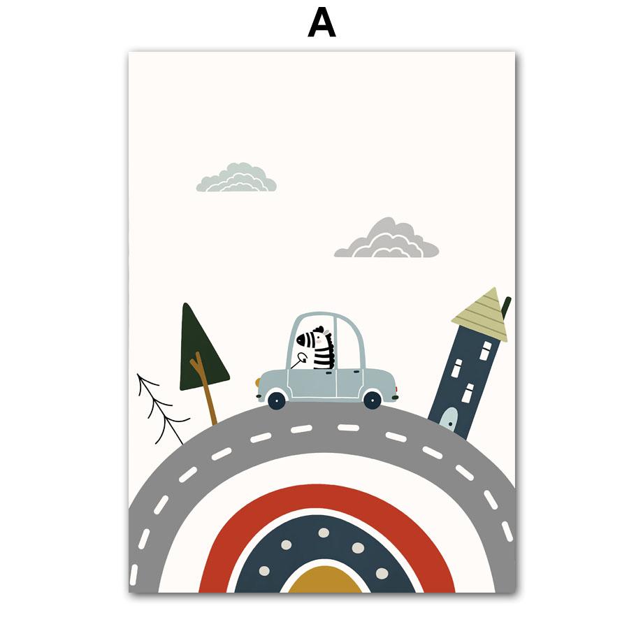 Cute Cartoon Vehicle Nursery Wall Art Poster - Cars Truck Fire Truck Prints for Kids Baby Bedroom Playroom Decor Canvas Painting