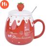 Hi Ceramic Cute Strawberry Coffee Mug with Lid and Spoon Creative Porcelain Breakfast Milk Oatmeal Cup Drinkware