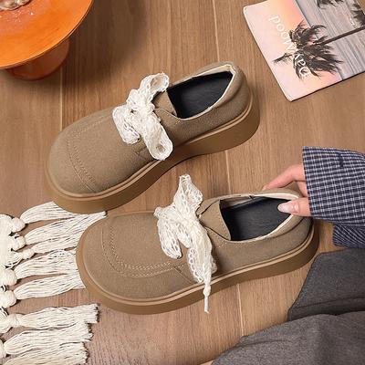 Модная женская обувь на плоской подошве Весна Новые Туфли с круглым носком из замши на шнуровке спереди Противоскользящая износостойкая обувь с низким верхом