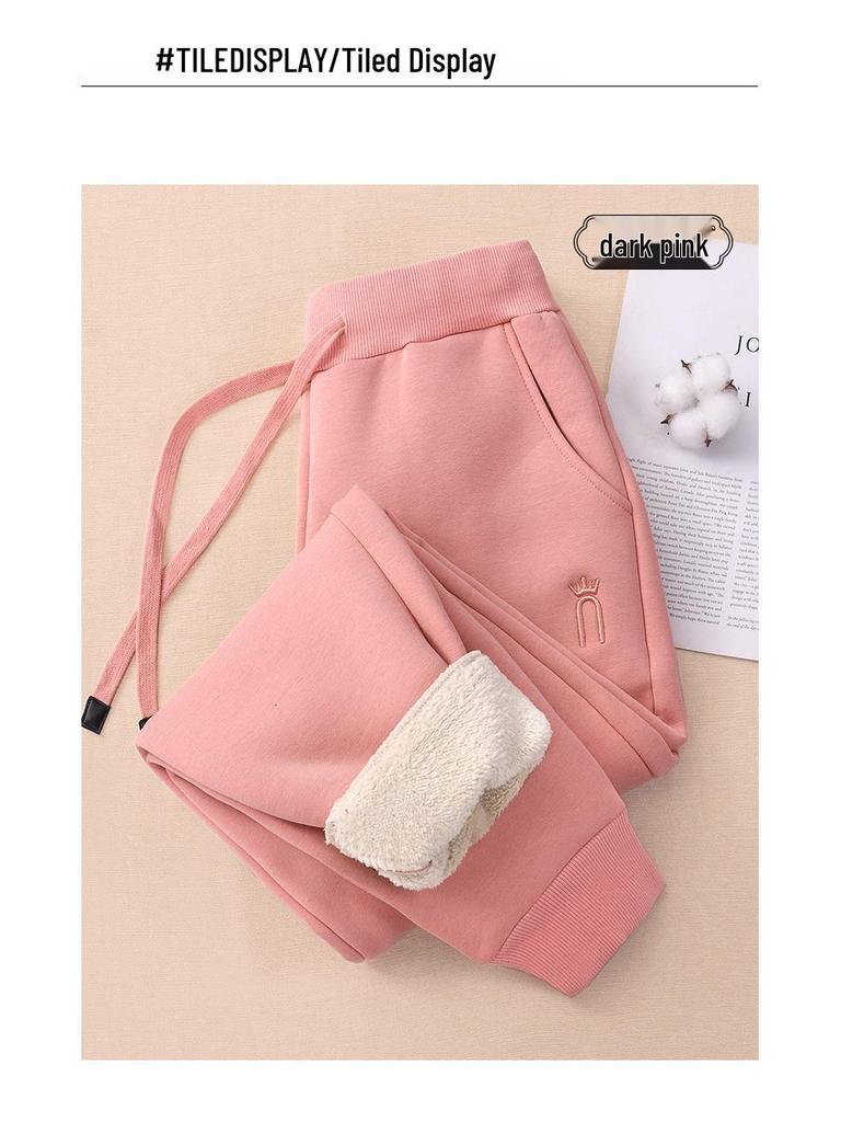 Женские флисовые спортивные штаны GAGN темно-синего цвета: Плотные, Теплые, Свободный крой «фонарик», Высокая талия, Стройнящие, Спортивные брюки с манжетами