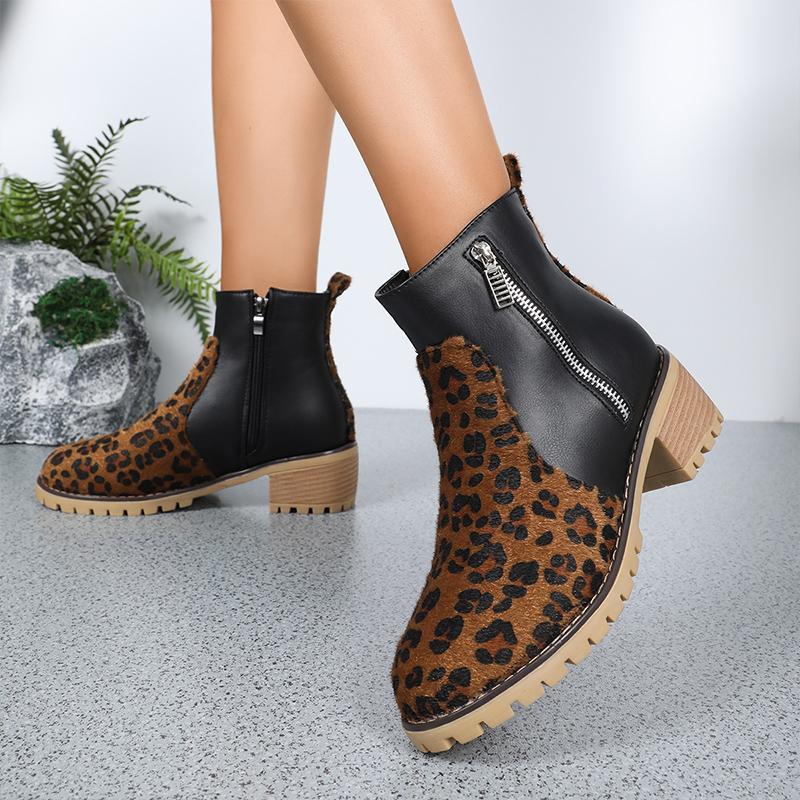 Leopard Ankle Women Chelsea Boots Suede Mid Heels Shoes Winter Designer 2024 New Fashion Trend Walking Goth Mujer Zapatillas