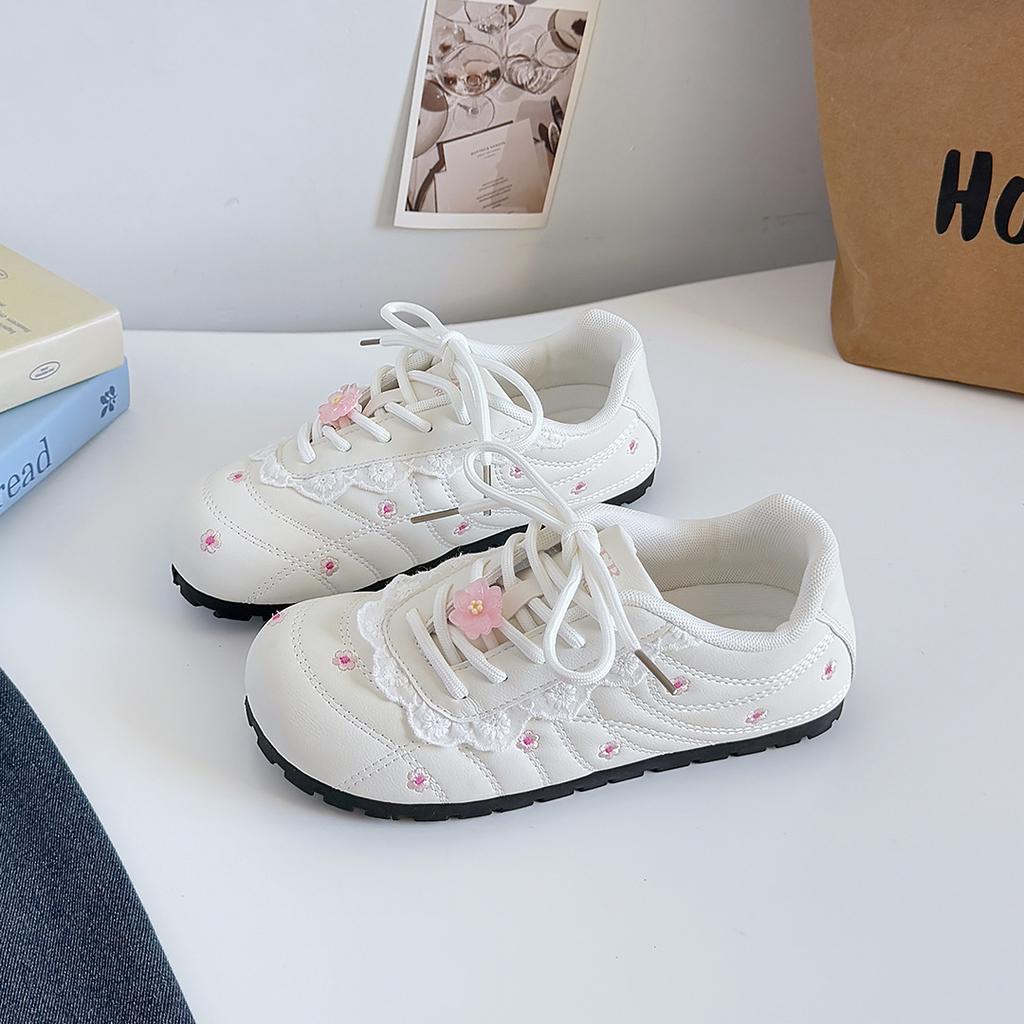 Fashion Women Casual Sports Shoes 2025 Autumn Comfortable Anti Slip Outdoor Vulcanized Shoes Flower Lace Up Fashion Running Flat Shoes