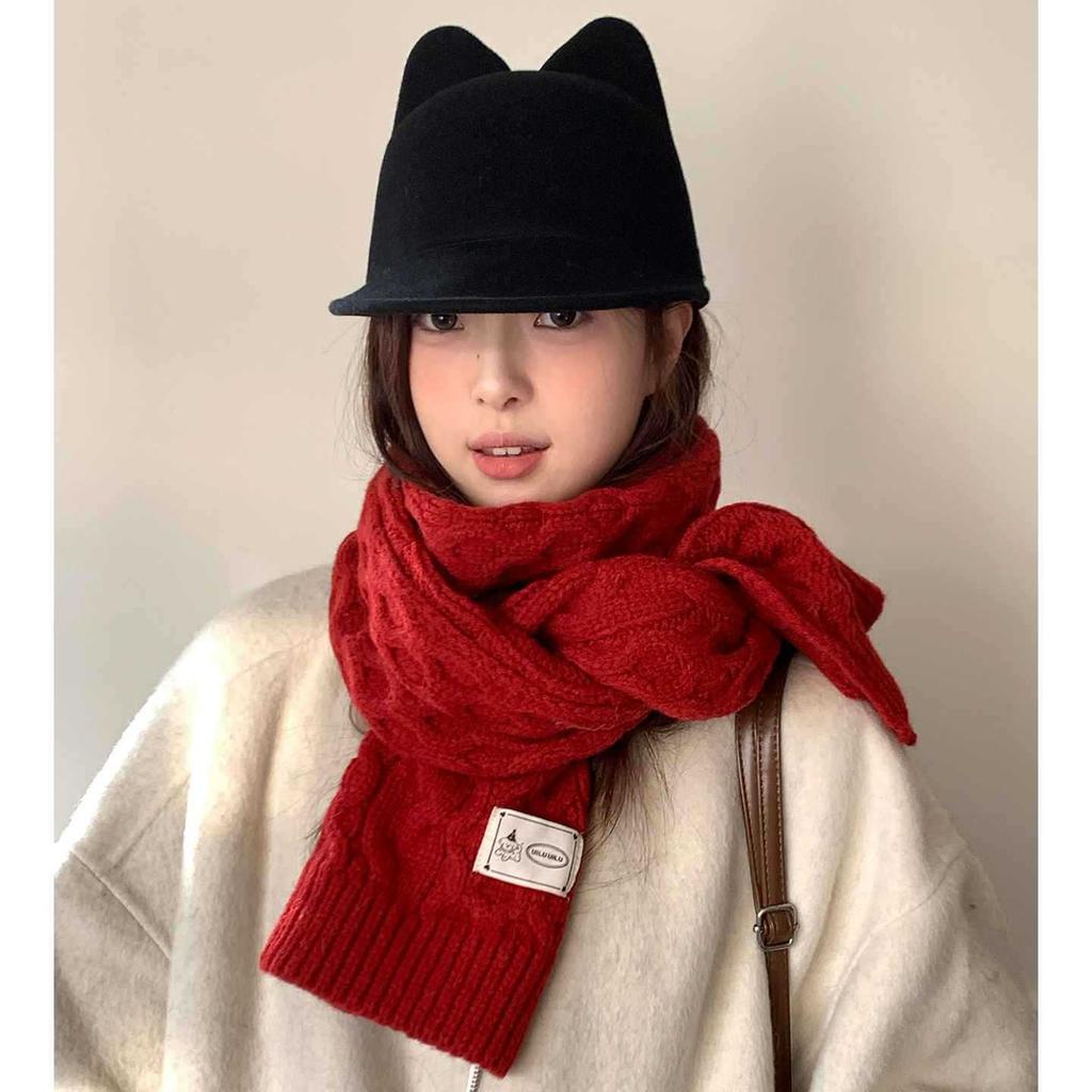 New Christmas atmosphere red knitted scarf women's winter thickened neck protection warm scarf versatile tide