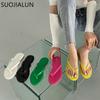 Fashion SUOJIALUN 2025 Summer Fashion Candy Color Women Slipper Flat Heel Slip On Ladies Outdoor Sandal Beach Casual Slides Flip Flop