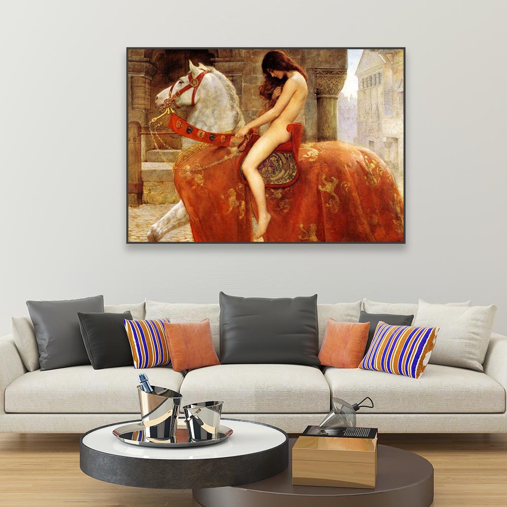 Леди Годива от Джона Коллиера, печать постеров, картина маслом, печать на холсте, сексуальная девушка, обнаженная на лошади, постер, винтажная картина на холсте