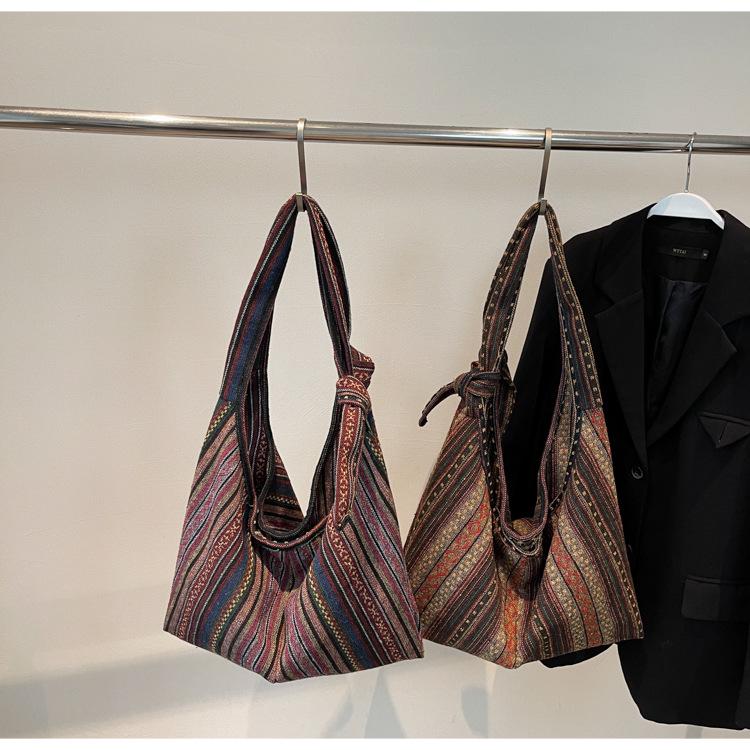 Винтажная полосатая холщовая сумка через плечо - Большая вместимость, Женская модная кроссбоди