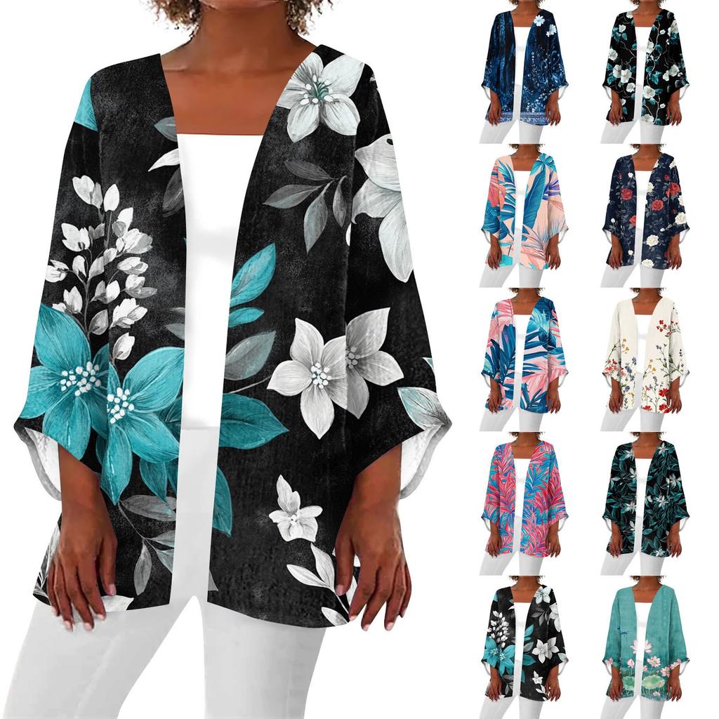 Women's Casual And Fashionable Printed Lightweight Mid Length Jacket Cardigan Cardigan