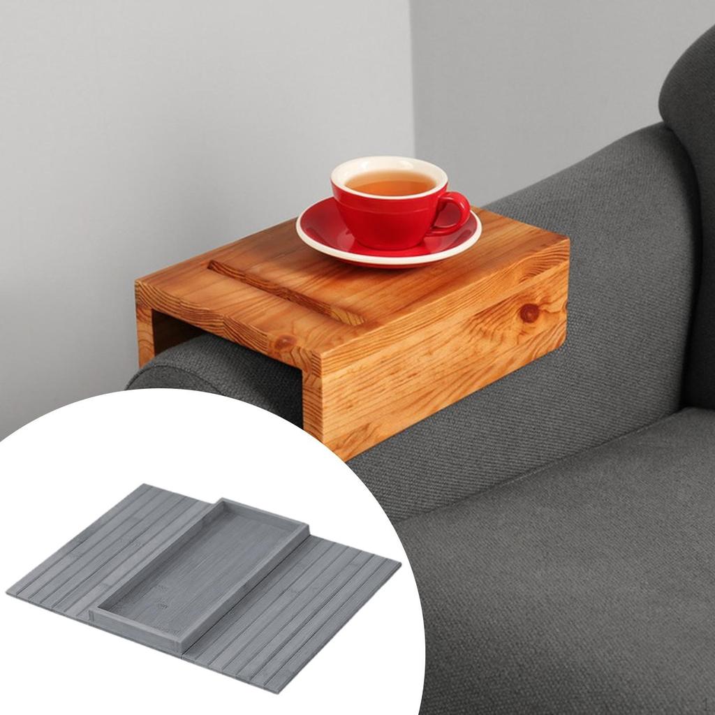 Sofa Arm Tray Non Slip Bottom, Flexible Rectangle Foldable Wooden Couch for Dessert, Snacks