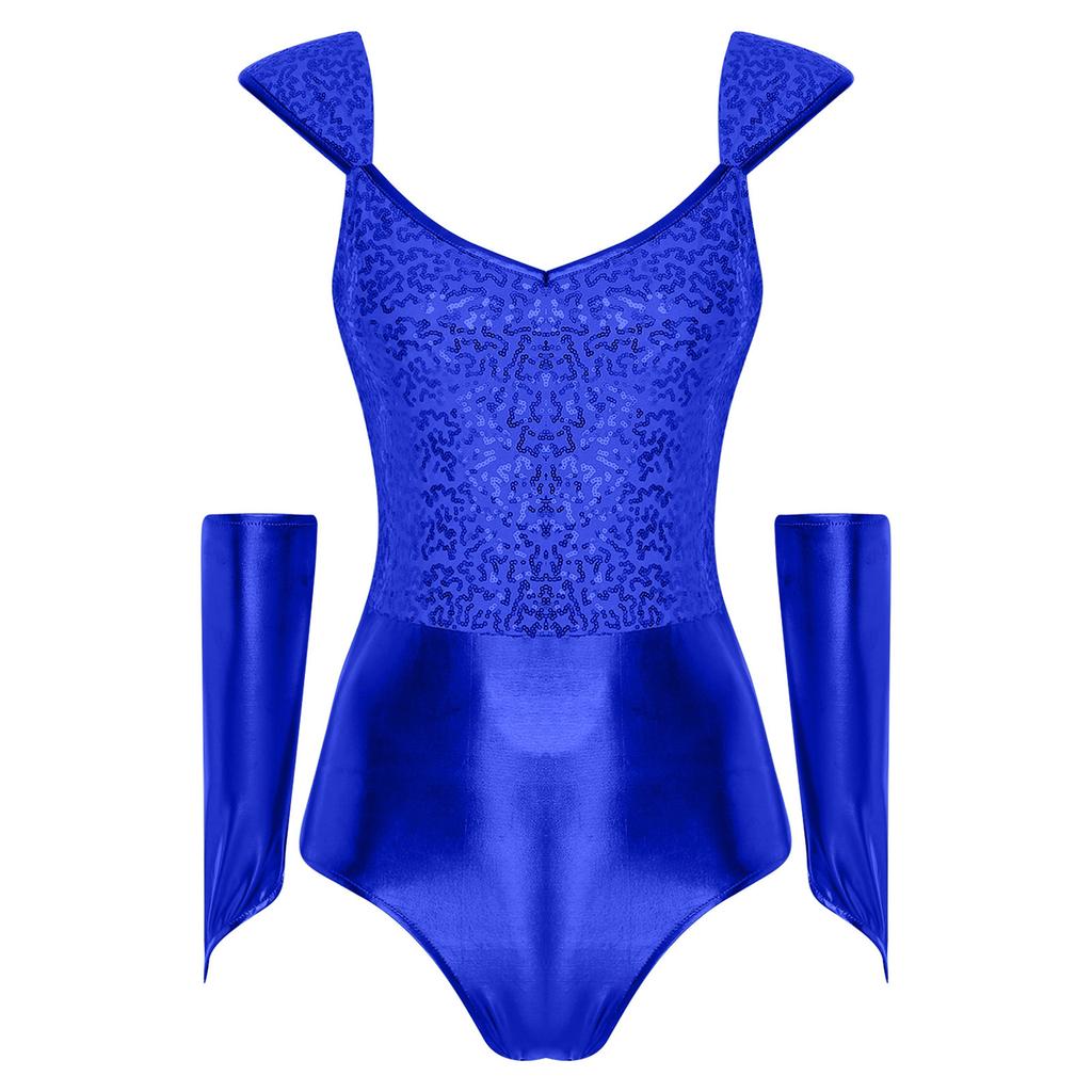 Женское блестящее боди с пайетками, металлик, блестящее, со съемными рукавами, пэчворк, облегающий леотард, клубная одежда, костюм на Хэллоуин