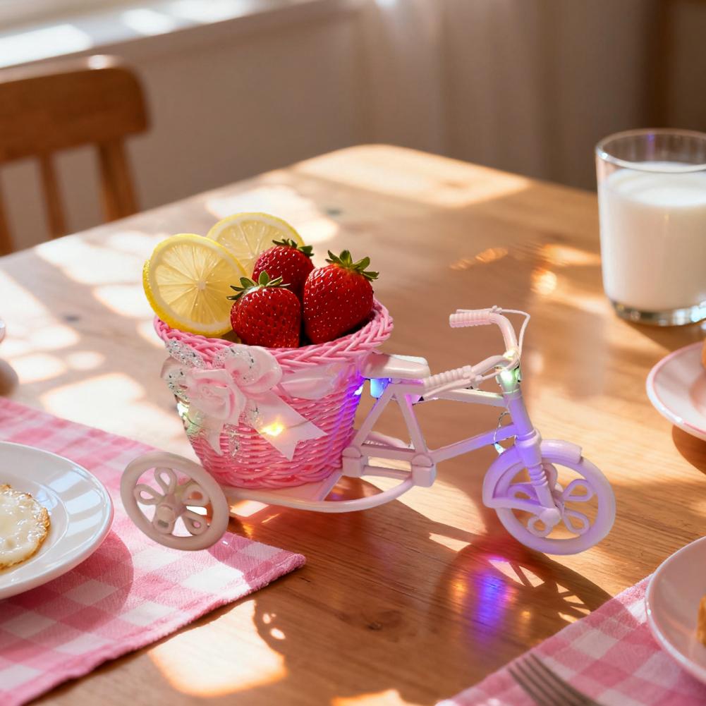 Мини Плетеная Ротанговая Трехколесная Тележка – Декоративная Цветочная Корзина с Искусственными Цветами, для Дома, Офиса, Свадьбы, Садового Декора