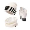 3Pcs/Set Winter Hat Scarf Gloves Set Striped Print Thickened Velvet Lining Windproof Warm Hat Neckerchief Touchscreen Gloves Set