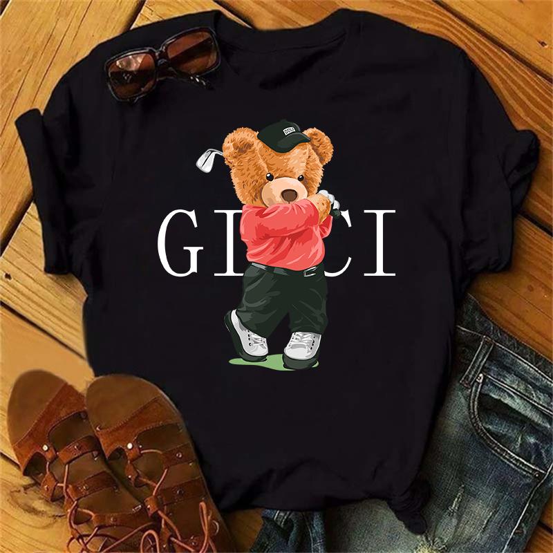 Одежда женская летняя футболка с принтом модные повседневные футболки Golf Bear с надписью 90-х годов тренд милые женские с коротким рукавом женская графика