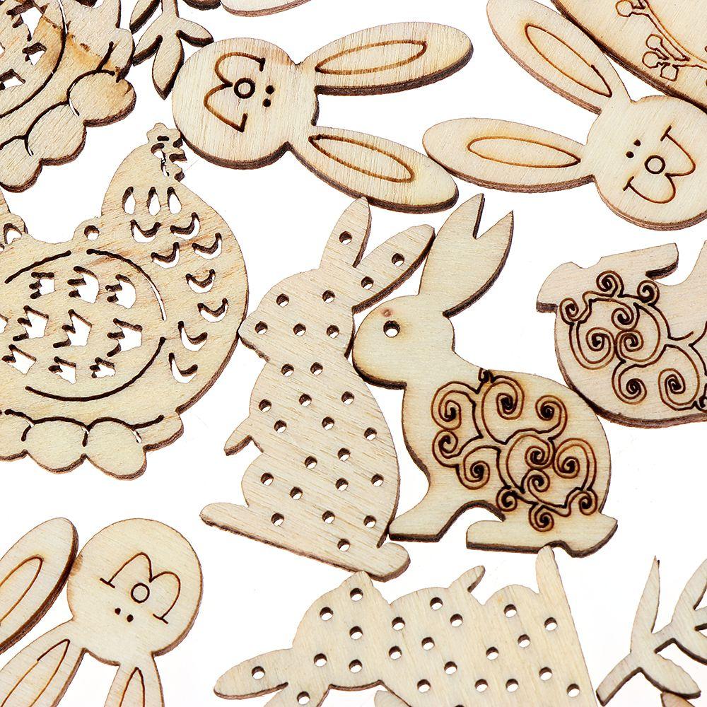 Natural DIY Craft Hanging Ornaments Eggs Easter Decorations Wood Chips Wood Slice Easter Rabbit