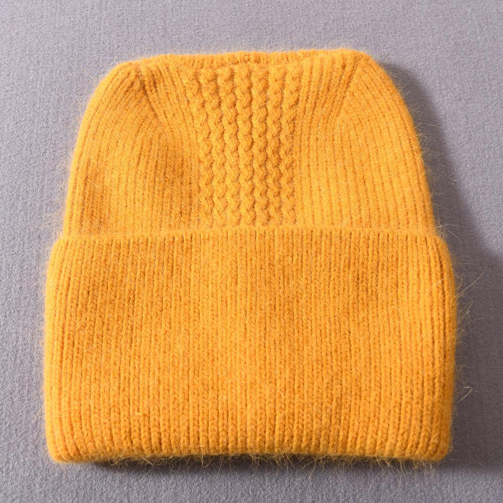 Autumn and winter new solid color ruffled cat ear hat warm wool hat angora rabbit down rabbit hair knitted hat cold hat