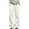 Quick-Dry Korean-Style Casual Pants for Men, Spring Thin Version with Wrinkled Design, Breathable Paratrooper Wide-Leg Pants HK27 White-Gray L