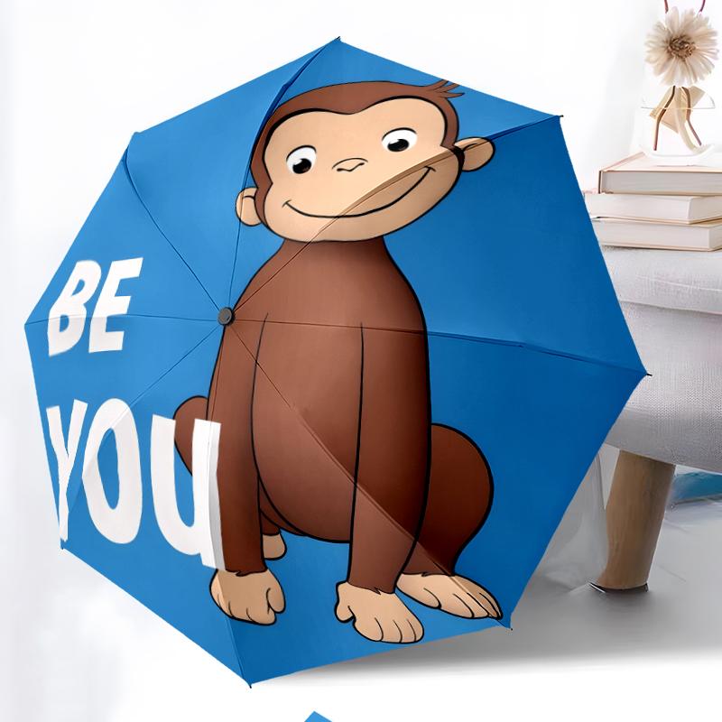 Curious George Fashionable Automatic Opening/Closing Folding Umbrella. Portable and Foldable, Ideal for Gift, Travel, and Daily Use.