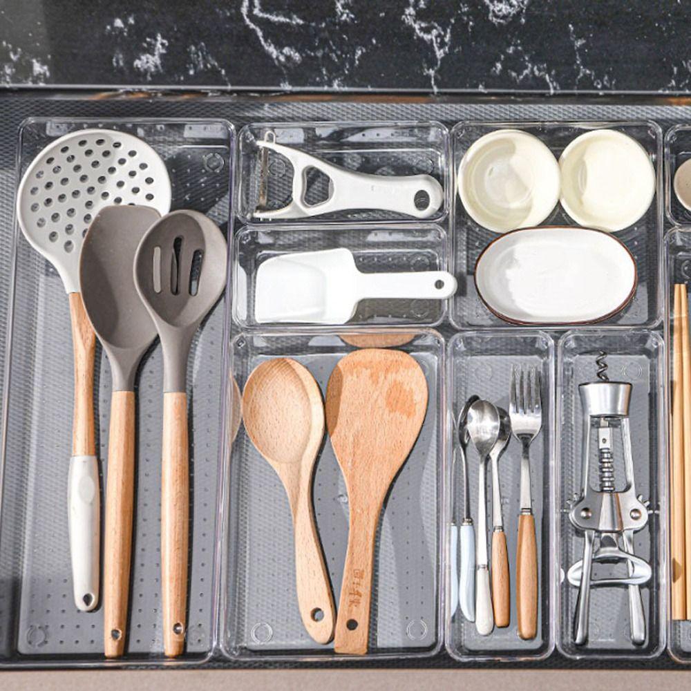 Пластиковый прозрачный косметический бокс с отделениями, прозрачный, штабелируемый, разделители для ящиков, декоративный, многофункциональный настольный ящик-органайзер