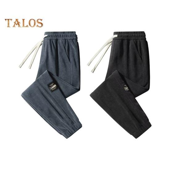 Winter Fall Men Sport Pants Loose Drawstring Elastic Waist Thick Plush Pockets Plus Size Ankle-banded Solid Color Exercise Trousers Daily Wear