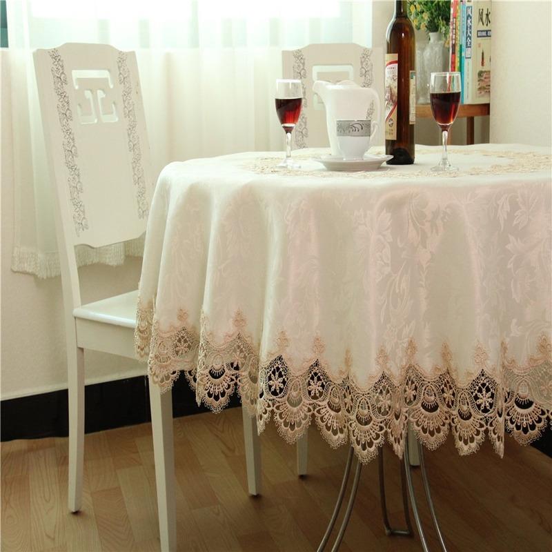 Table Cloth Round Tablecloths Luxury Embroidered Tablecloth Table Dining Table Cover Water Soluble Lace Wedding Flower Dust