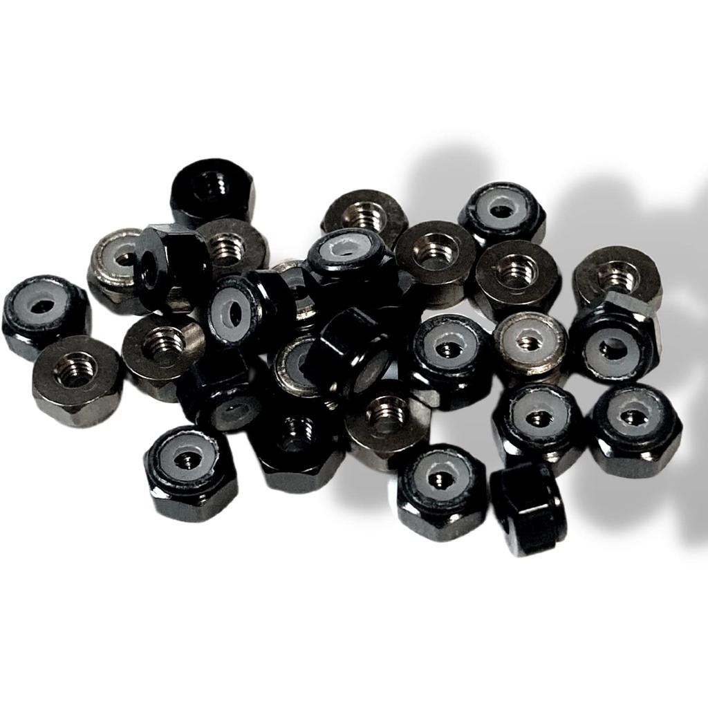 TAGATORON 2mm Aluminum Lock Nut Aluminum Alloy M2 Nylon Lock Nut Compatible Product Pack of 30 (8. Black)