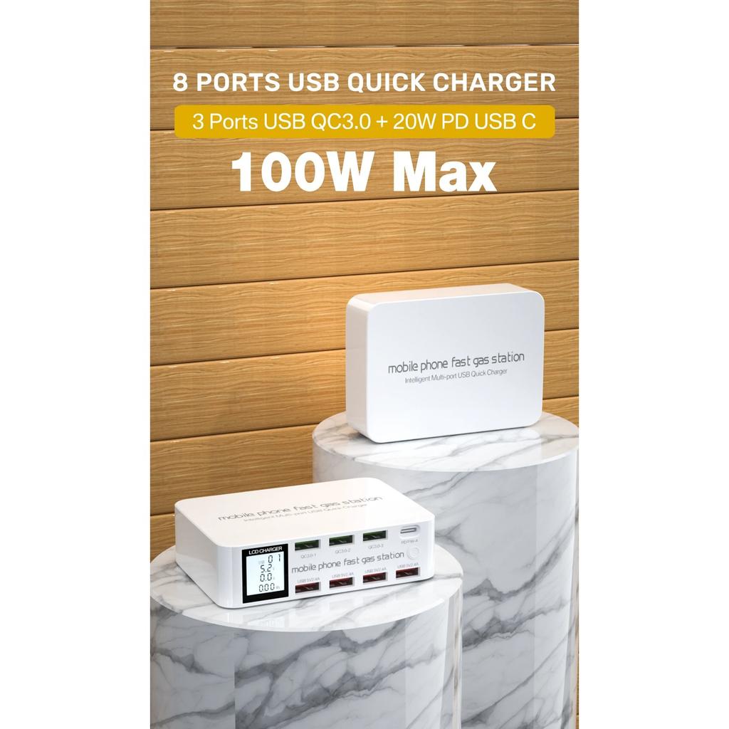 8 портов USB быстрое зарядное устройство быстрая зарядка QC3.0 PD3.0 многофункциональная USB зарядная станция ЖК-цифровой дисплей быстрое зарядное устройство для iPhone Android