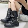 Fashion Punk Style Women Western Cowgirl Boots Fashion Belt Buckle Shoes Autumn Winter Thick Heel Ladies Knight Short Booties
