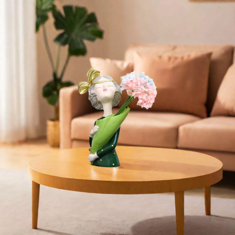 Elegant Flower Girl Statue Handmade Girl Vase Ornament Modern Butterfly Girl Sculpture  Bedroom