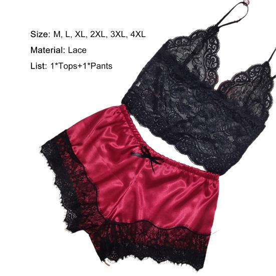 Комплект одежды для сна, кружевной лоскутный женский жилет с эластичной резинкой на талии, короткие брюки для медового месяца