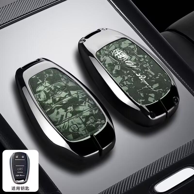 RXDMV1 Zinc Alloy Leather Car Remote Key Case Cover Shell Protector keychain for Alfa Romeo Giulia 2015 +Stelvio 2016+ Spider Etcetera