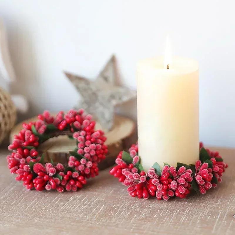 Christmas Creative Berry Wreath Candlestick Tabletop Decoration Christmas Eve Candlelight Dinner Accessories Decoration