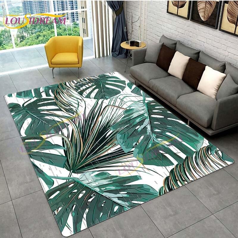 Ковер с тропическими листьями монстеры, современный ковер в стиле INS для гостиной, спальни, зеленый ковер с банановыми листьями, ковры с тропическими пальмовыми листьями