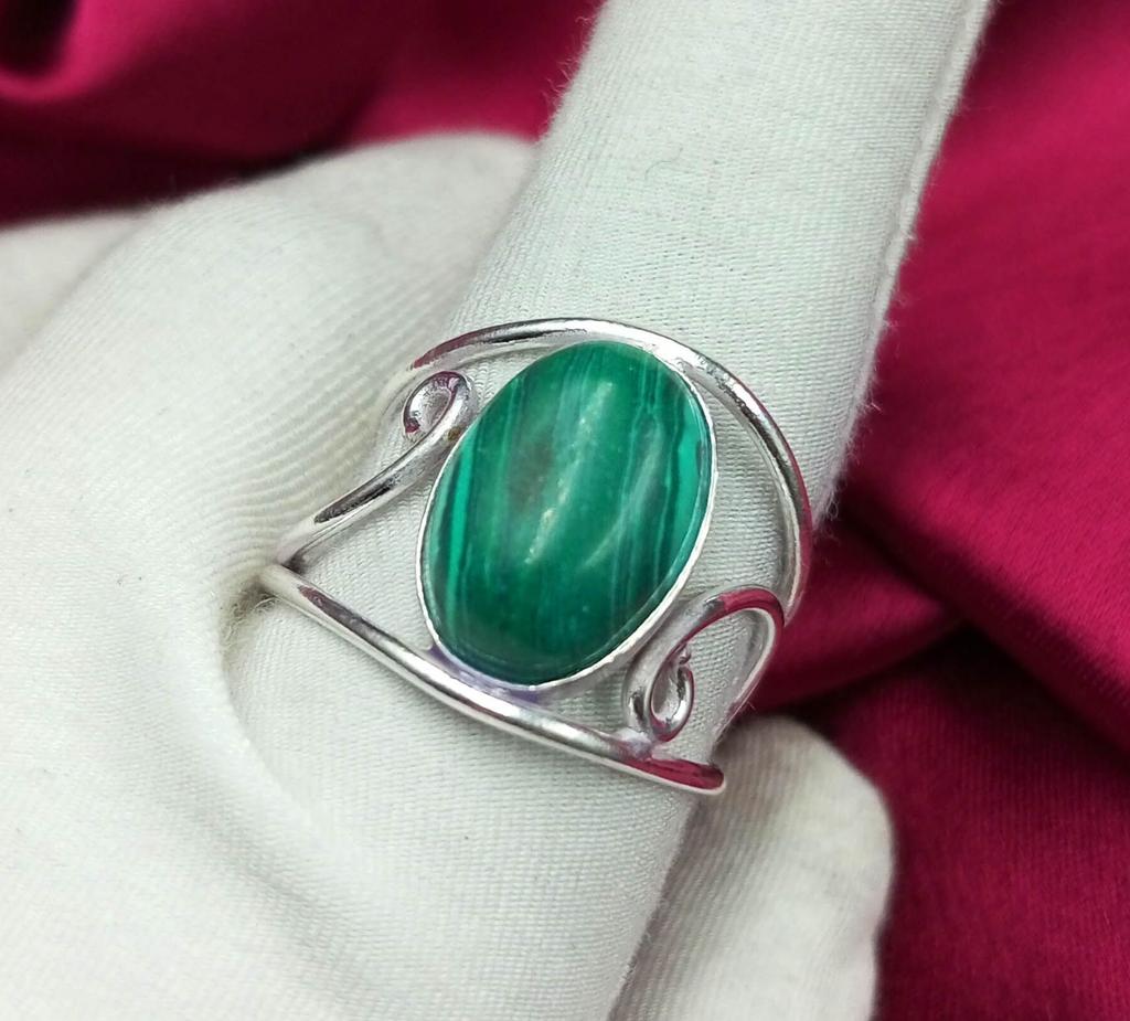 Малахитовый драгоценный камень 925 пробы с серебряным покрытием овальной формы регулируемое кольцо ювелирные изделия ADR-R168