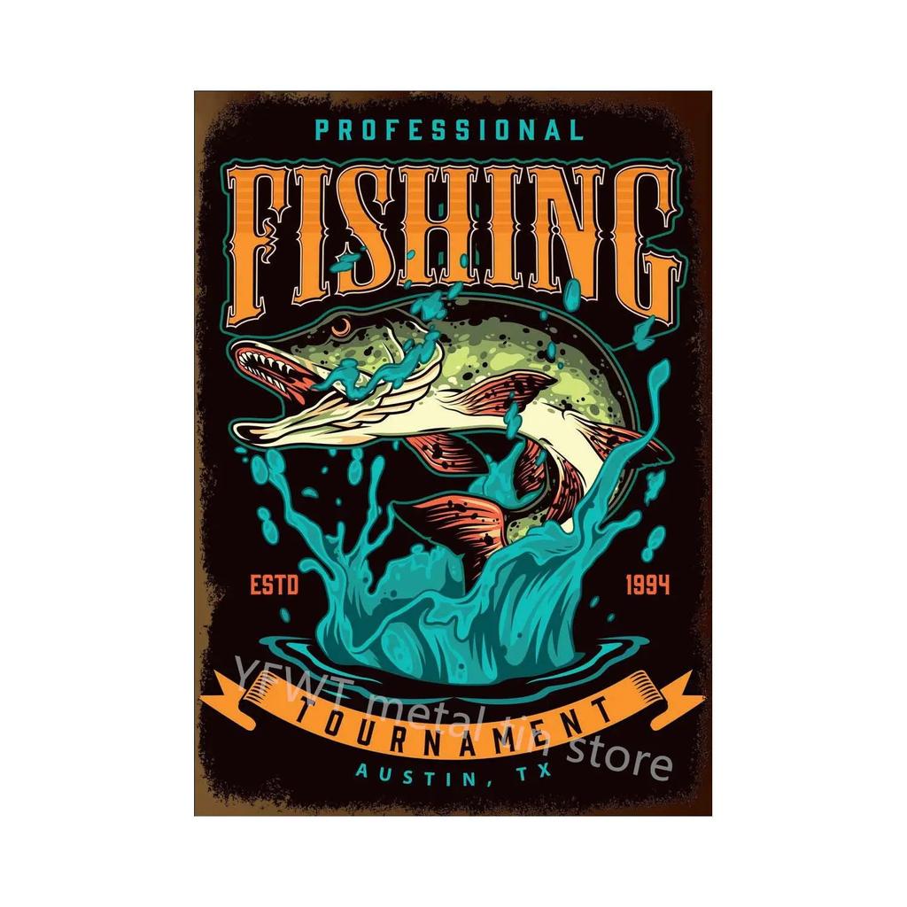 Fishing Rules Metal Tin Sign Fishing Sign Vintage Metal Plate for Wall Poster Farm Art Decoration Retro Stickers Plaques