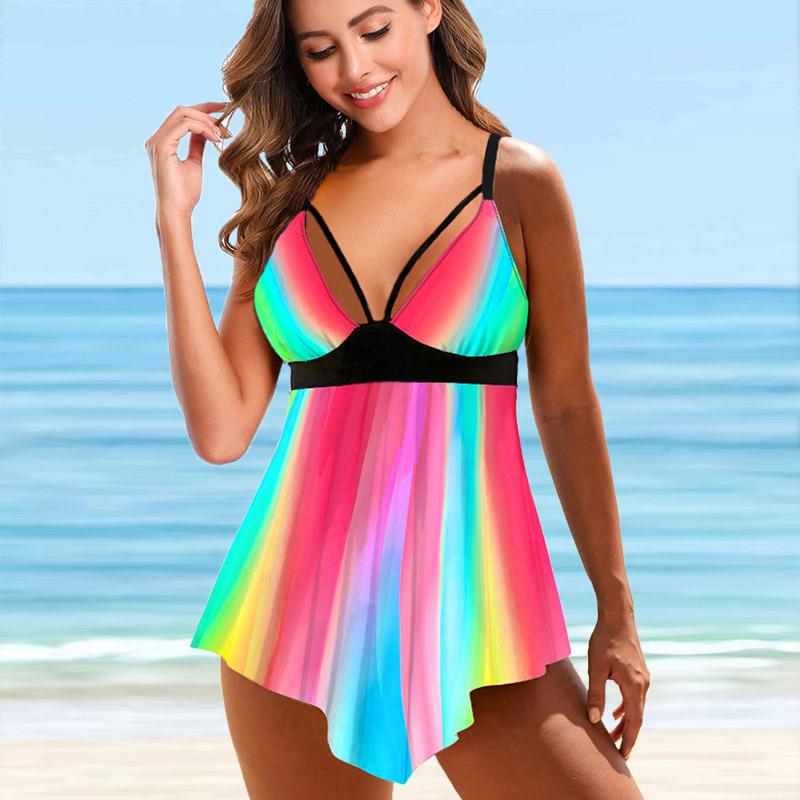 Женские купальники Танкини Купальник из 2 предметов Темно-синий с принтом короны Купальники для отдыха