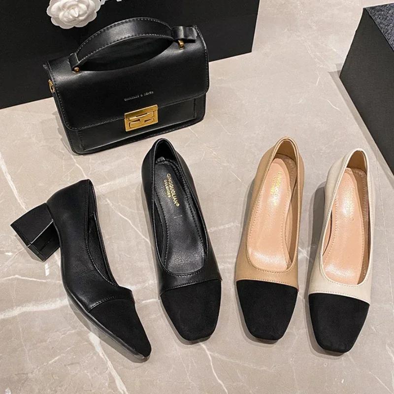 Women's High Heels Luxury Designer Shoes French Autumn New Slip On Casual Office Work Loafer Pumps Zapatillas Mujer 2024