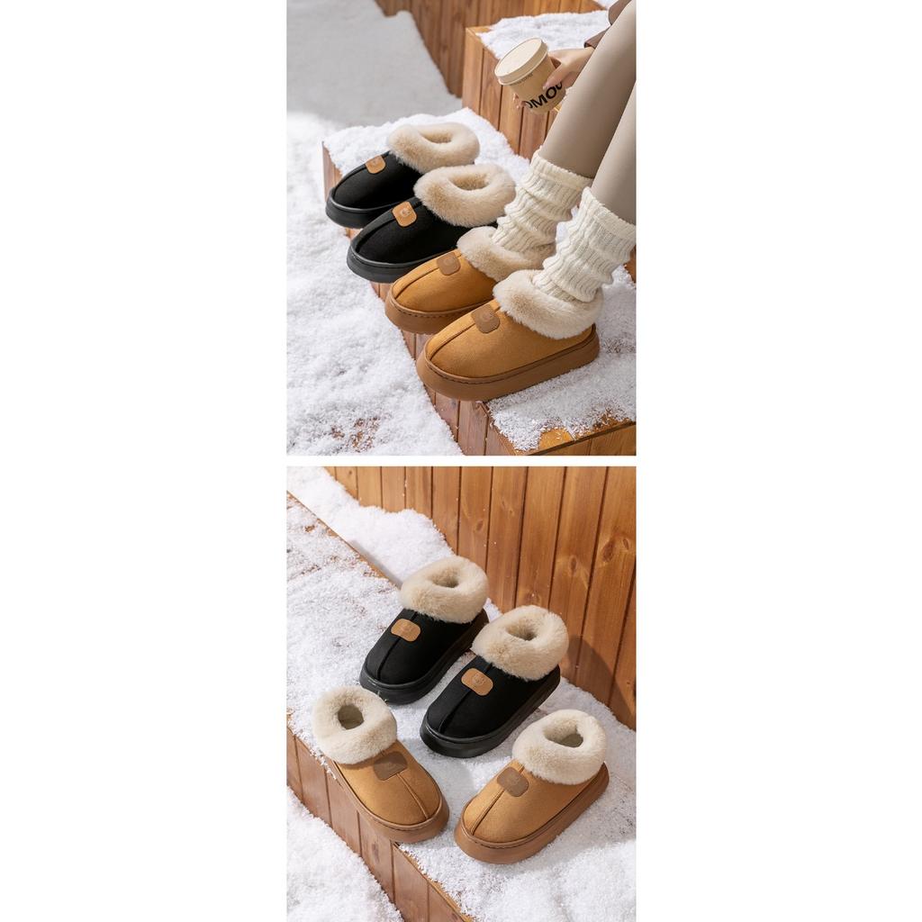 Мультяжная сумка в виде головы медведя с хлопковыми тапочками для женщин на осень и зиму, для дома с плюшевыми теплыми туфлями для ношения на улице, плюшевые сноубутсы для пары