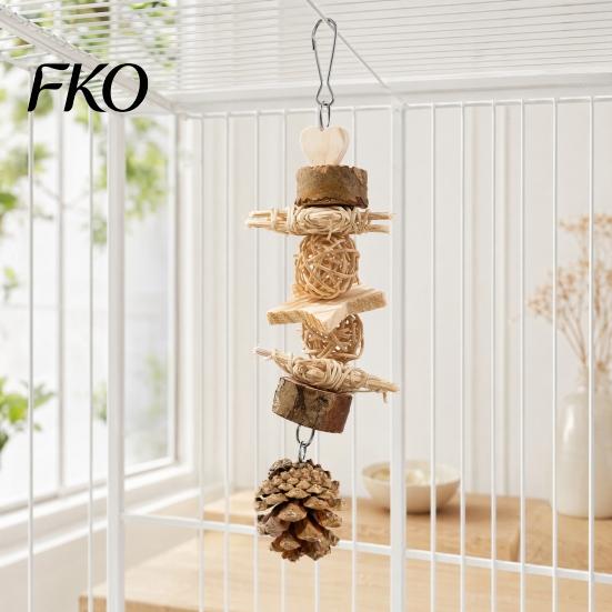 Dried Fruit Bird Toy Parrot Chew Toy, Pine Cone Wooden Blocks Enrichment Cage Accessories for Small Medium Parrots Foraging Biting Anxiety Relief
